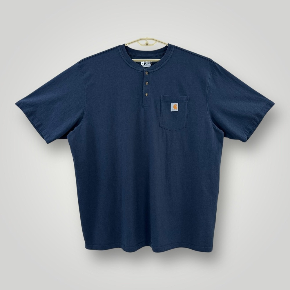 Carhartt K84 Henley‎ Shirt Mens 3XL Navy Loose Fit Pocket Workwear Casual
